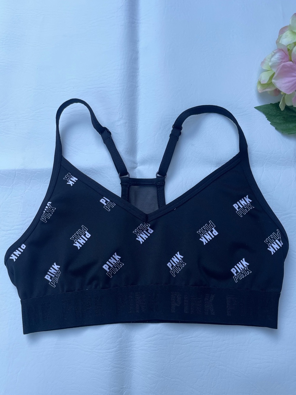 PINK Victoria's Secret Black Logo Print Sports Bralette size SP